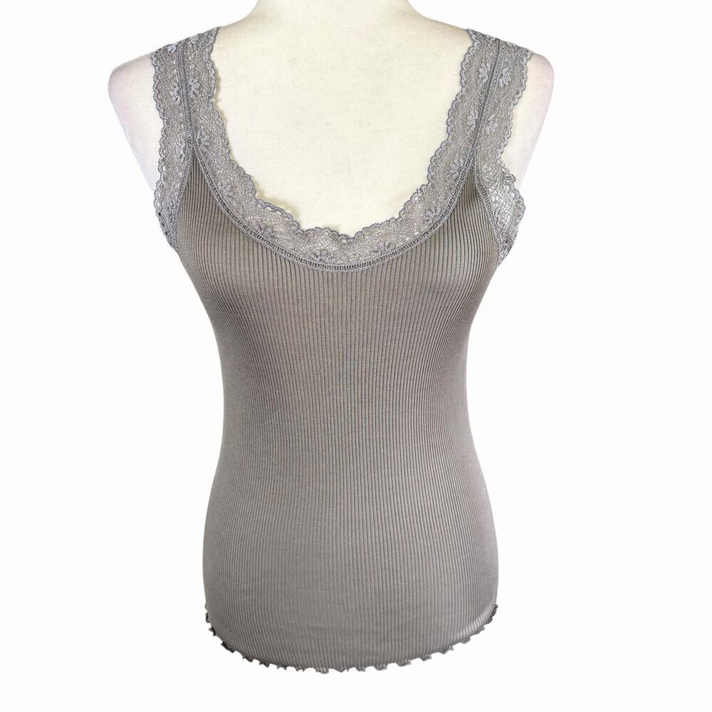 Banana Republic Ava Lace Ribbed Tank Top M Taupe Minimalist Capsule Feminine